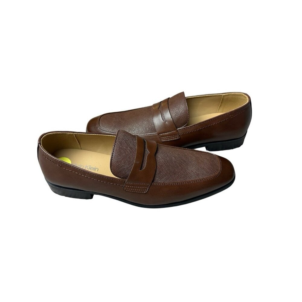 Calvin Klein Brown Leather Slip-On Penny Loafers